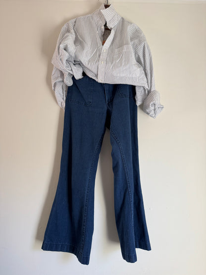 Vintage Denim Sailor Pants in Dark Blue
