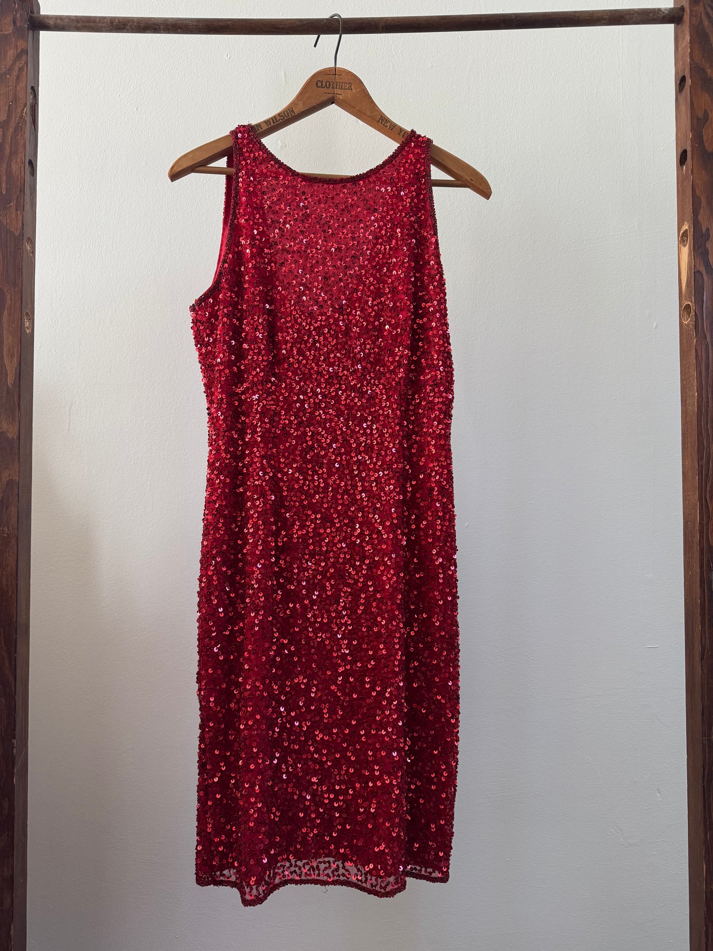 Vintage Sequin High Neck Tank Dress in Scarlet