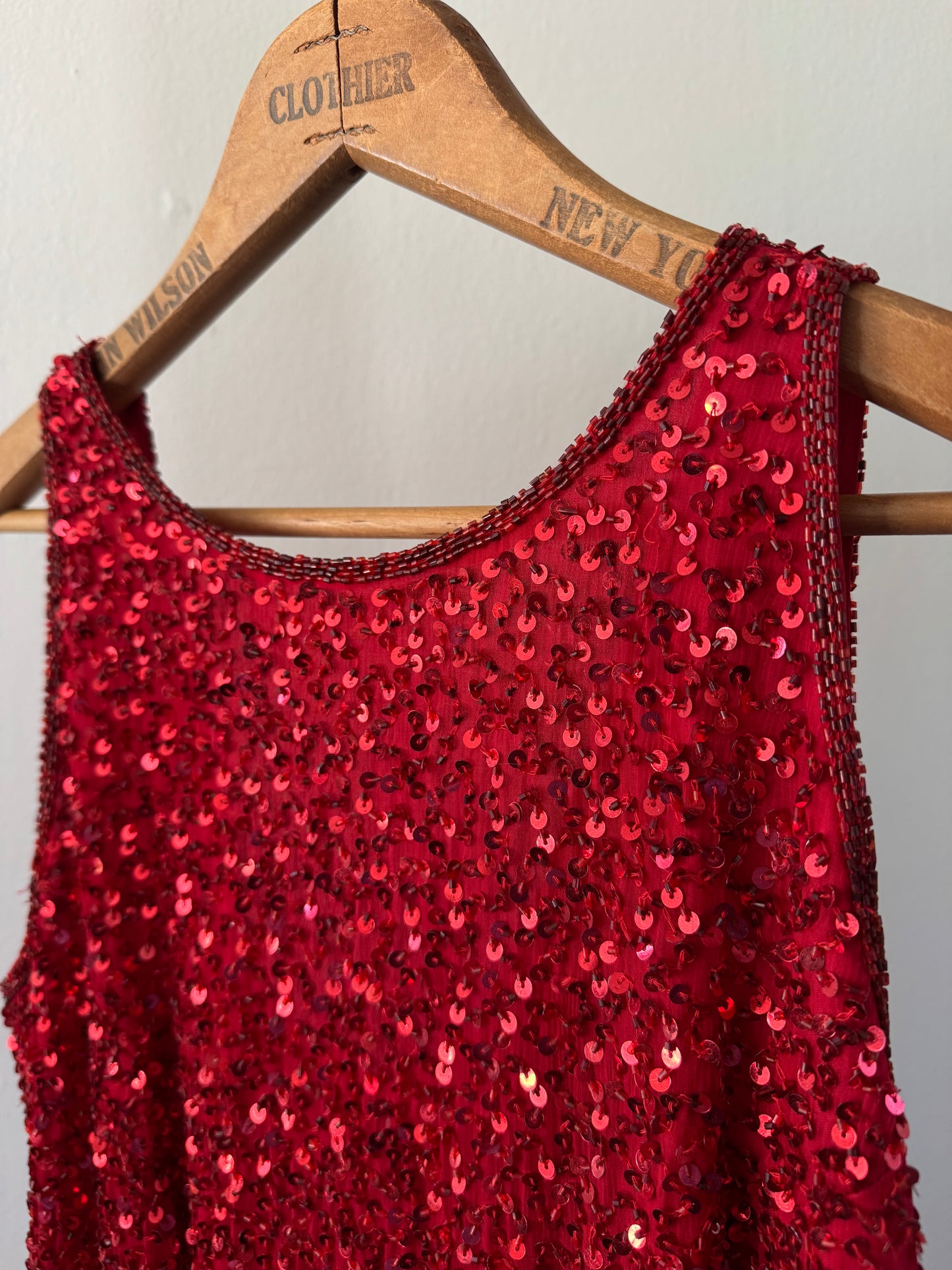 Vintage Sequin High Neck Tank Dress in Scarlet