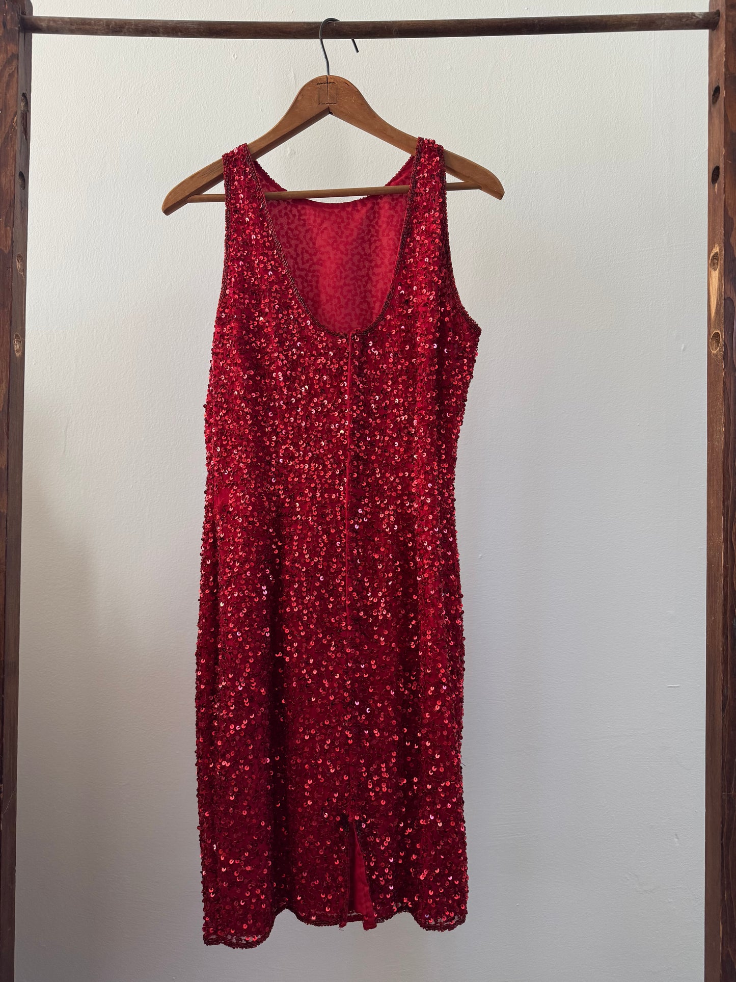 Vintage Sequin High Neck Tank Dress in Scarlet