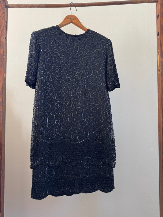 Vintage Beaded Mini Dress in Black