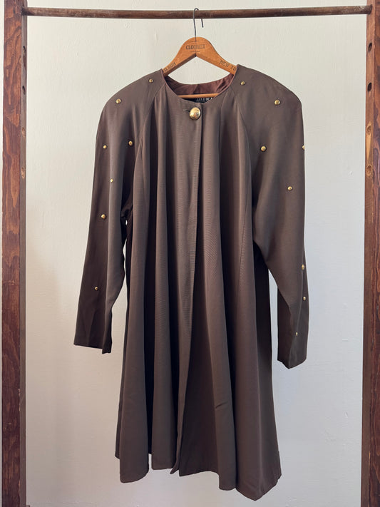 Vintage Studio I Brass Studded Dress Coat in Olive Brown
