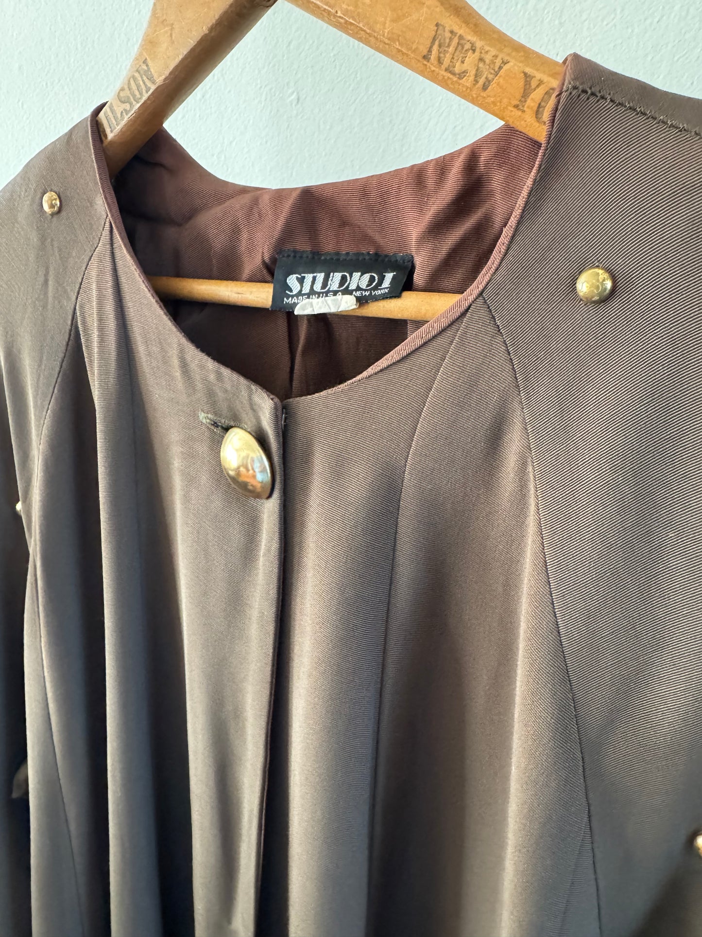 Vintage Studio I Brass Studded Dress Coat in Olive Brown