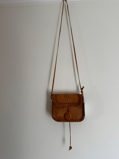 Vintage Handmade Leather Mini Bag in Tan