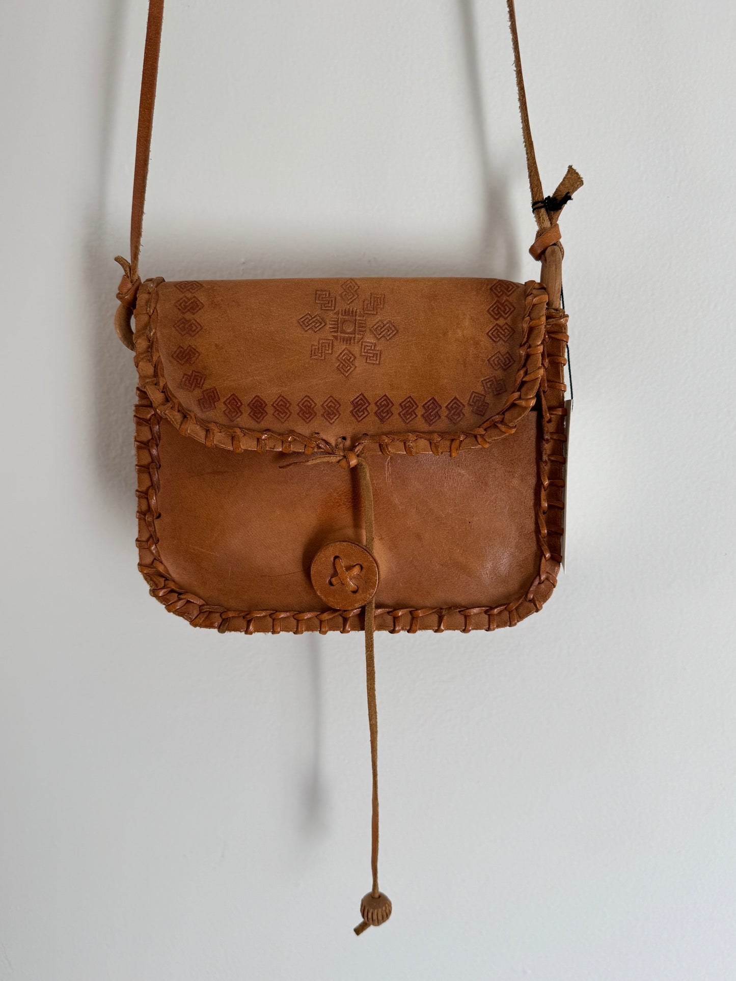 Vintage Handmade Leather Mini Bag in Tan