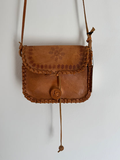Vintage Handmade Leather Mini Bag in Tan