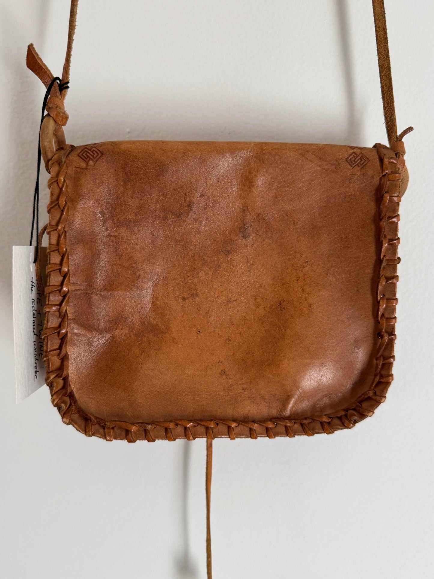 Vintage Handmade Leather Mini Bag in Tan