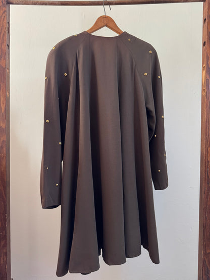 Vintage Studio I Brass Studded Dress Coat in Olive Brown