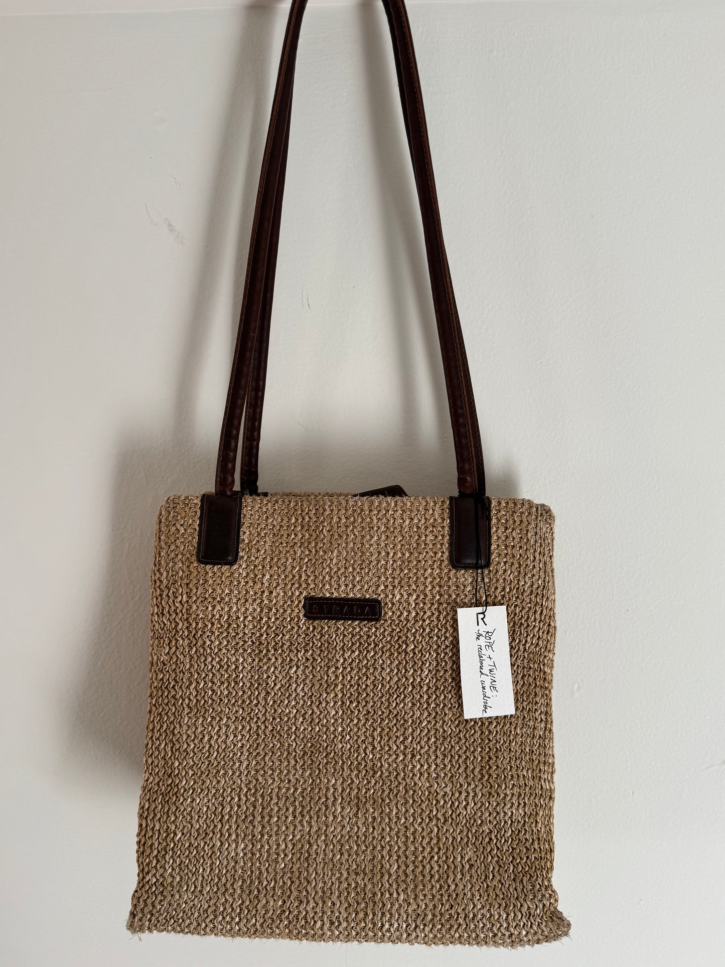 Strada Woven Straw-Like Bag in Tan/Dark Brown