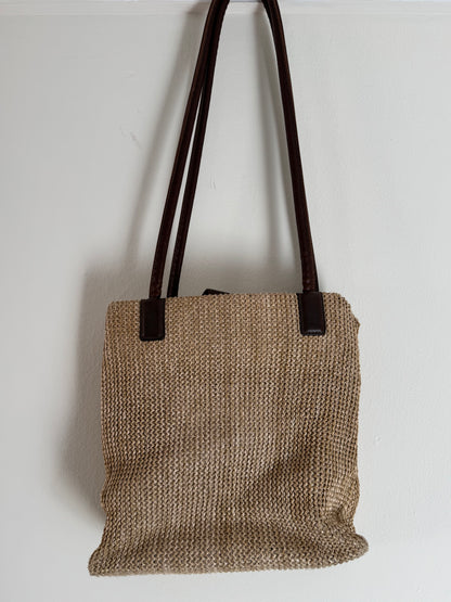 Strada Woven Straw-Like Bag in Tan/Dark Brown