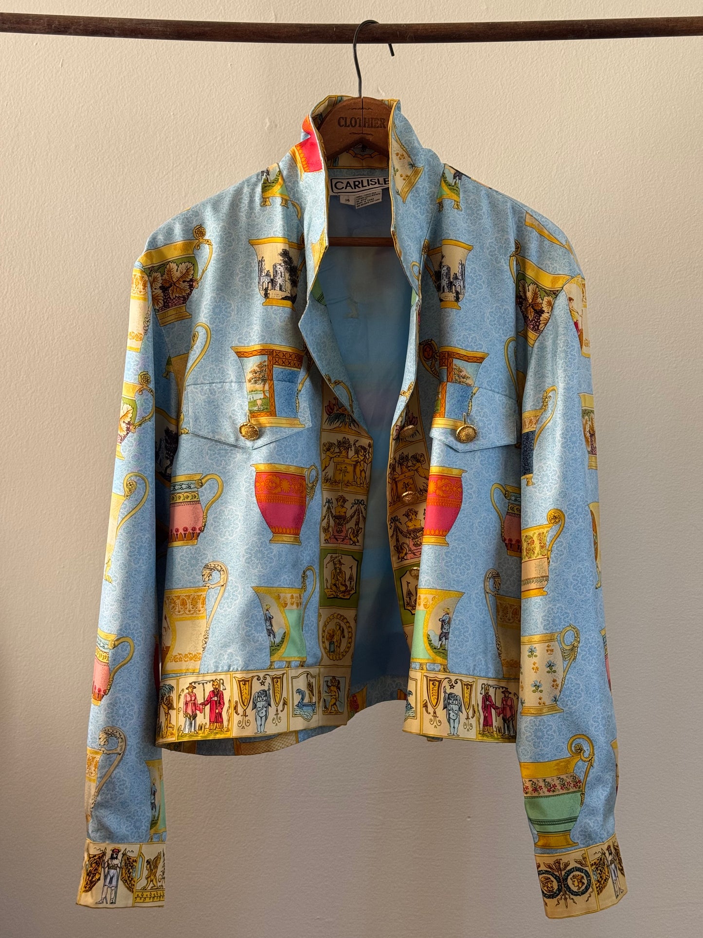 Vintage Silk Carlile Jacket in Greek Print