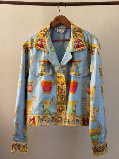 Vintage Silk Carlile Jacket in Greek Print