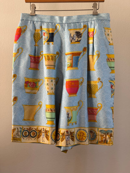 Vintage Silk Carlile Pleated Shorts in Greek Print
