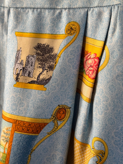 Vintage Silk Carlile Pleated Shorts in Greek Print