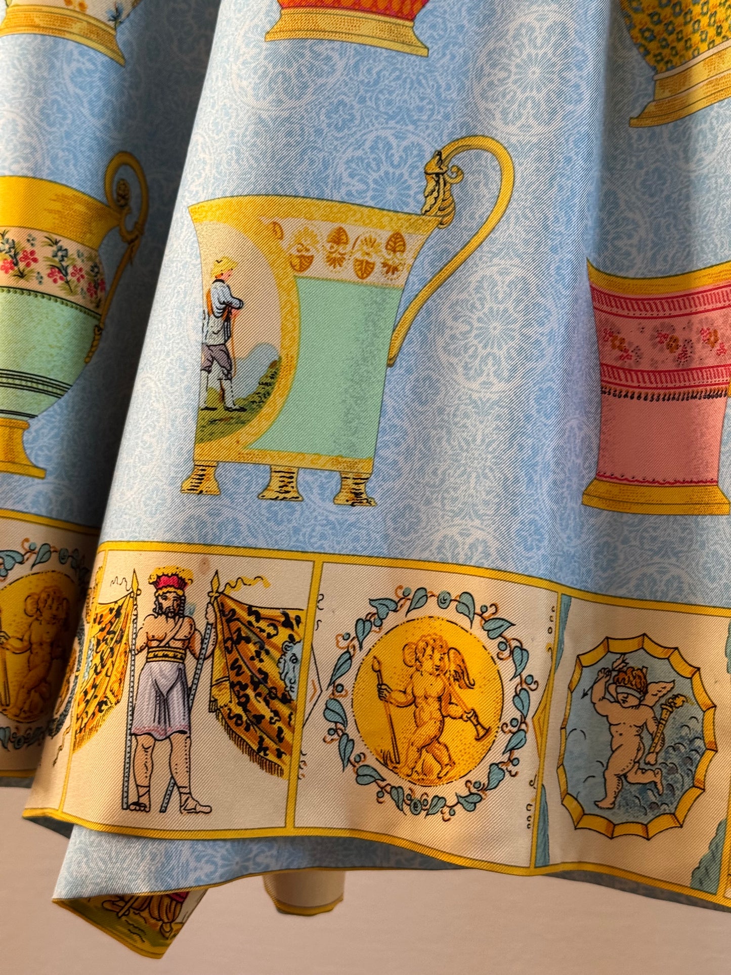 Vintage Silk Carlile Pleated Shorts in Greek Print