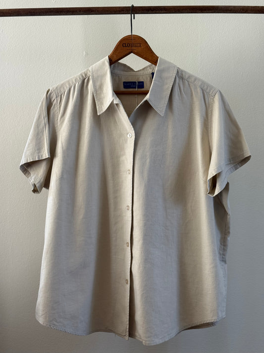 Vintage Linen/Cotton Short Sleeve Button Down Shirt in Sand