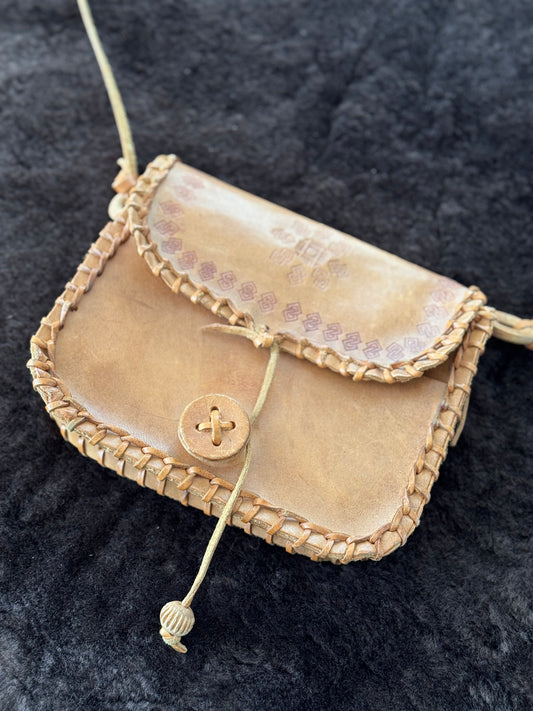 Vintage Handmade Leather Mini Bag in Tan
