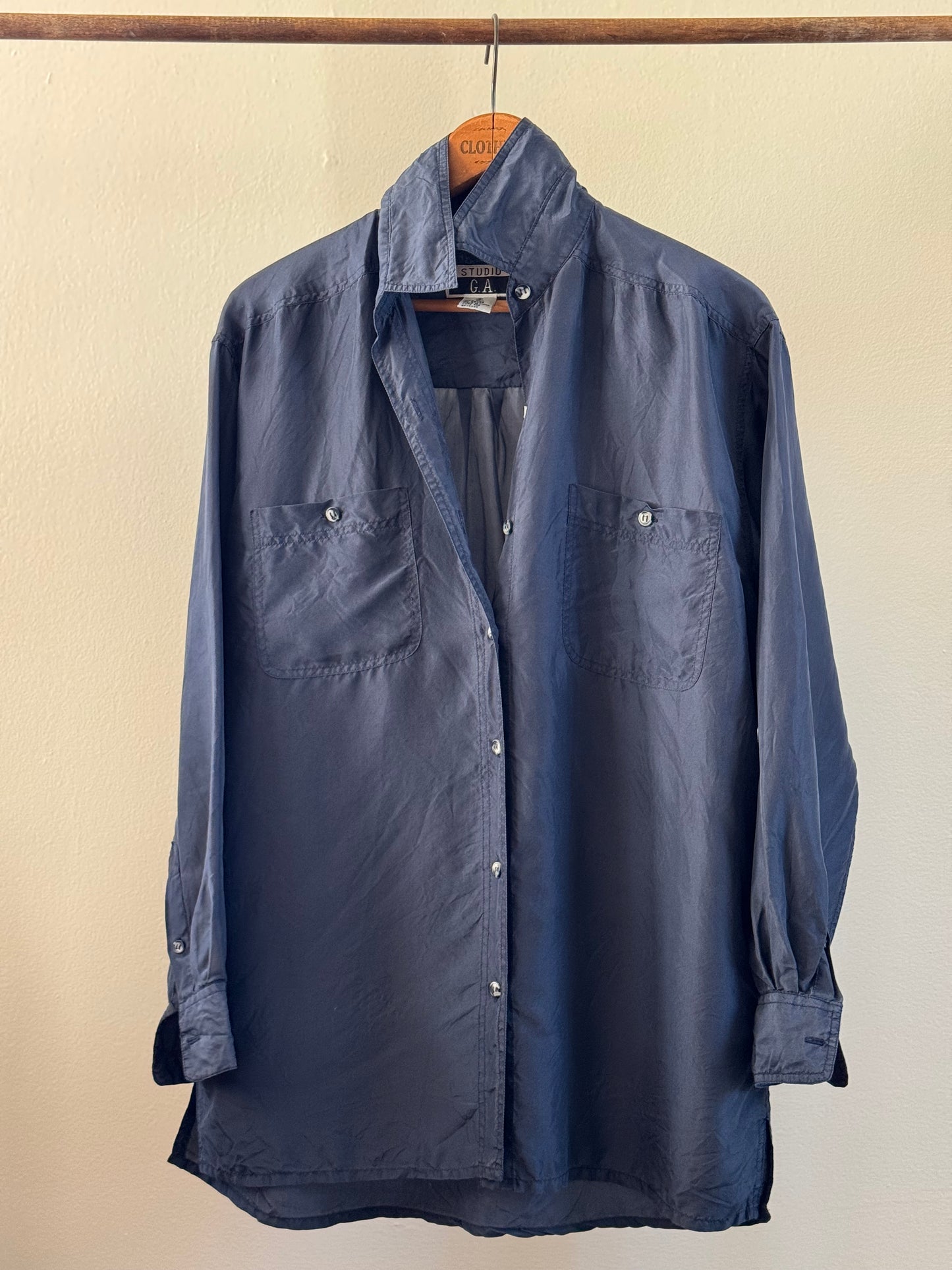 Vintage Studio G.A. Silk Button Down Shirt in Navy