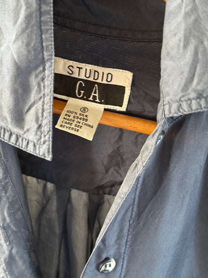 Vintage Studio G.A. Silk Button Down Shirt in Navy