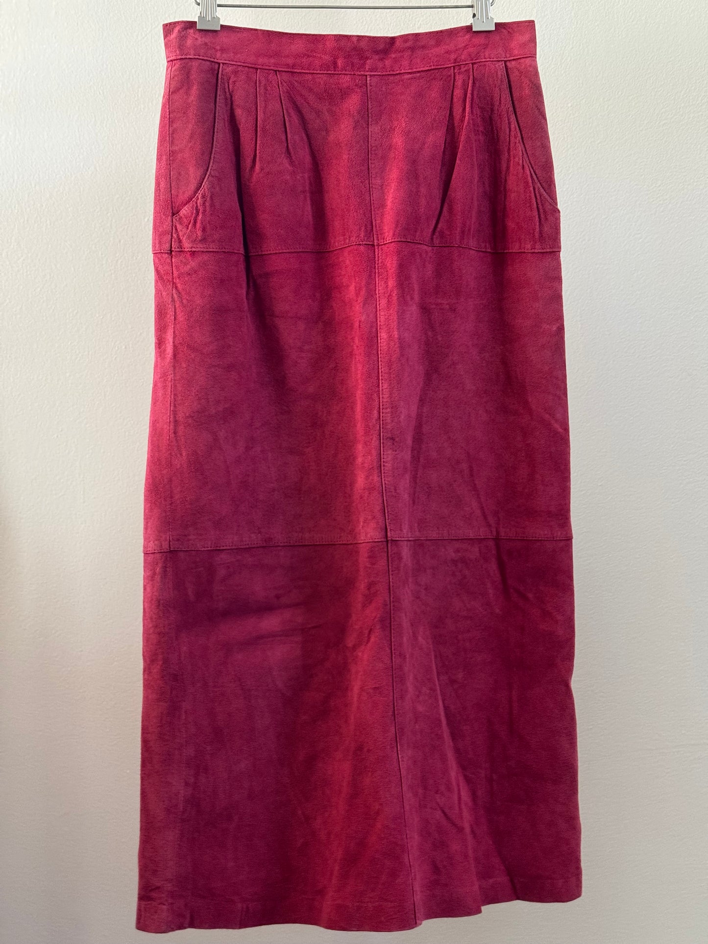 Vintage Midi Suede Skirt in Rhubarb