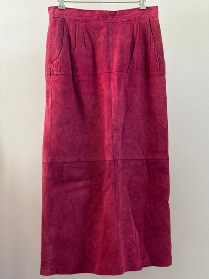 Vintage Midi Suede Skirt in Rhubarb