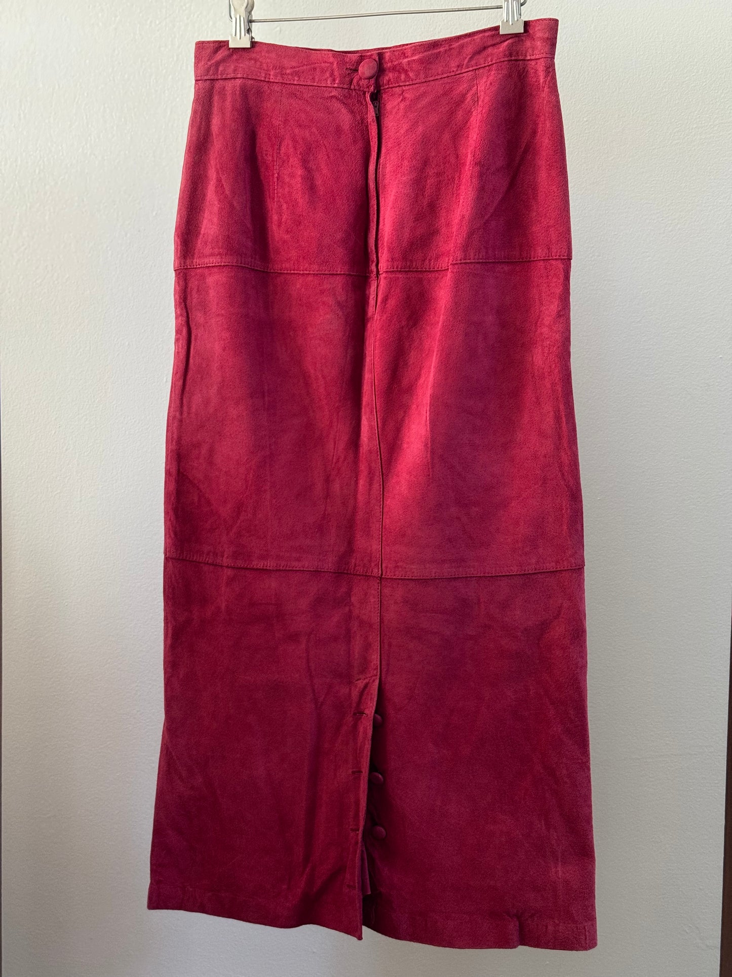 Vintage Midi Suede Skirt in Rhubarb