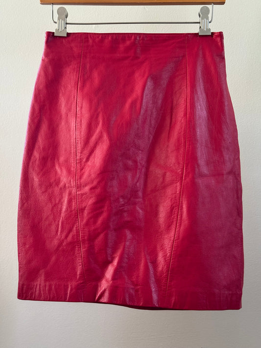 Vintage Chia Leather Mini Skirt in Red