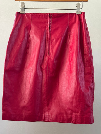 Vintage Chia Leather Mini Skirt in Red