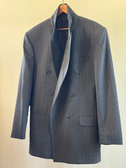 Vintage Pierre Balmain Paris Double Breasted Pinstripe Sport Coat in Charcoal