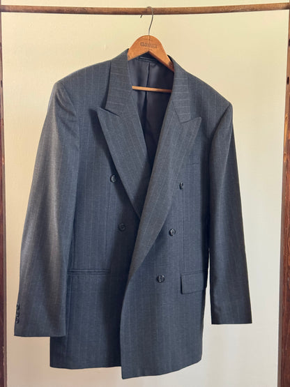 Vintage Pierre Balmain Paris Double Breasted Pinstripe Sport Coat in Charcoal