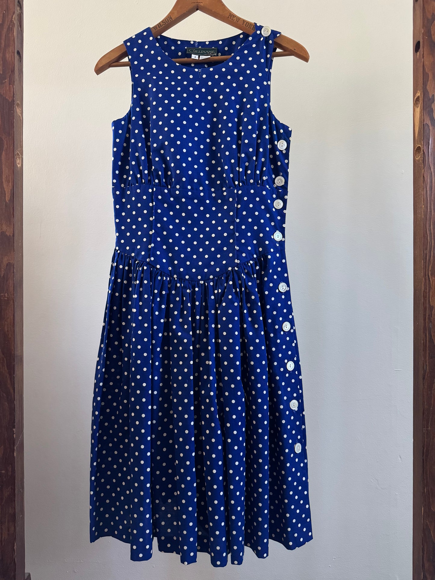 Vintage Cullinane Cotton Polka Dot Dress in Blue
