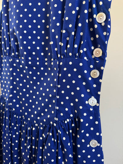 Vintage Cullinane Cotton Polka Dot Dress in Blue