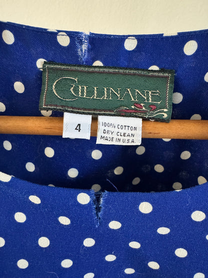 Vintage Cullinane Cotton Polka Dot Dress in Blue