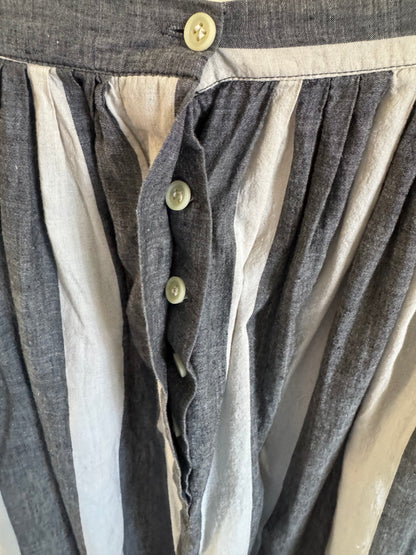 Vintage Cotton Stripe Full Skirt in Grey and White