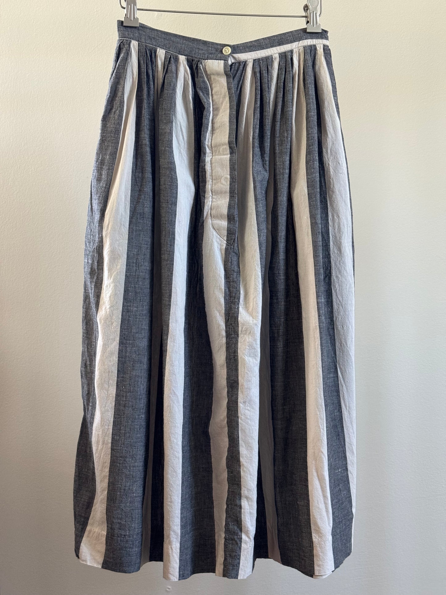 Vintage Cotton Stripe Full Skirt in Grey and White