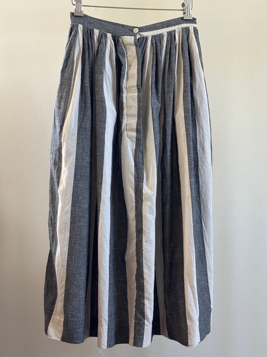 Vintage Cotton Stripe Full Skirt in Grey and White