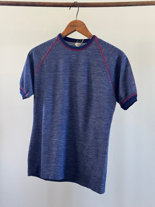 Vintage Knit Tee in Navy with Red Stitching