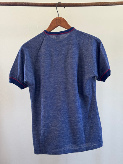 Vintage Knit Tee in Navy with Red Stitching