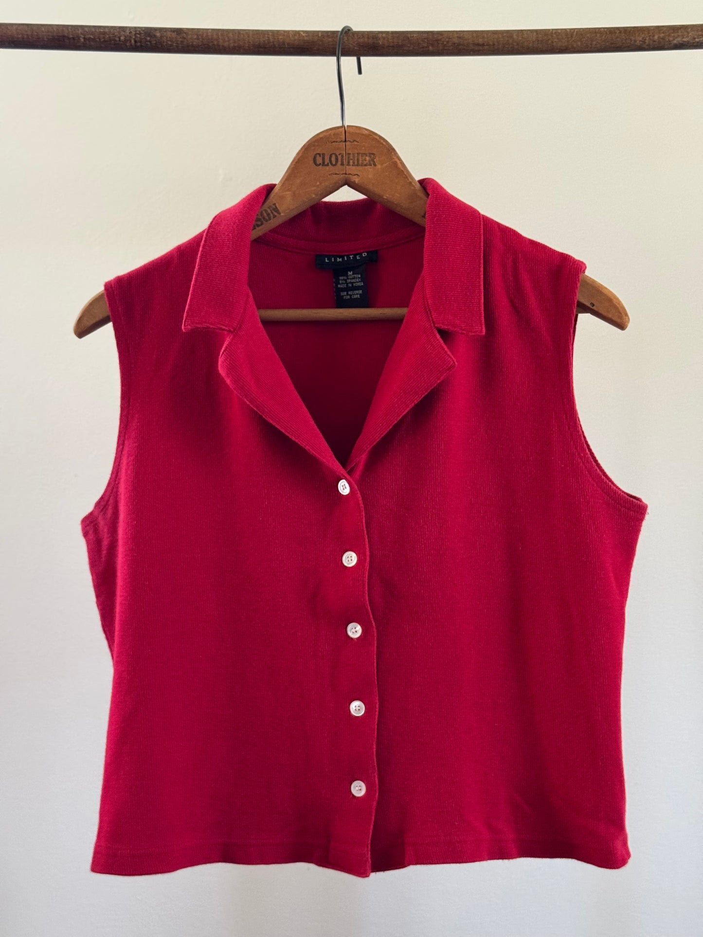 Vintage Limited Sleeveless Cropped Button Knit Tank in Red