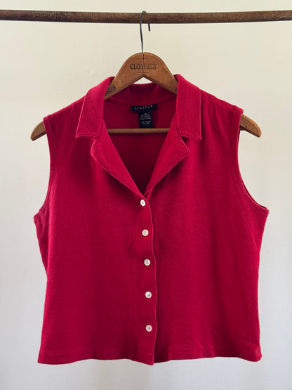 Vintage Limited Sleeveless Cropped Button Knit Tank in Red