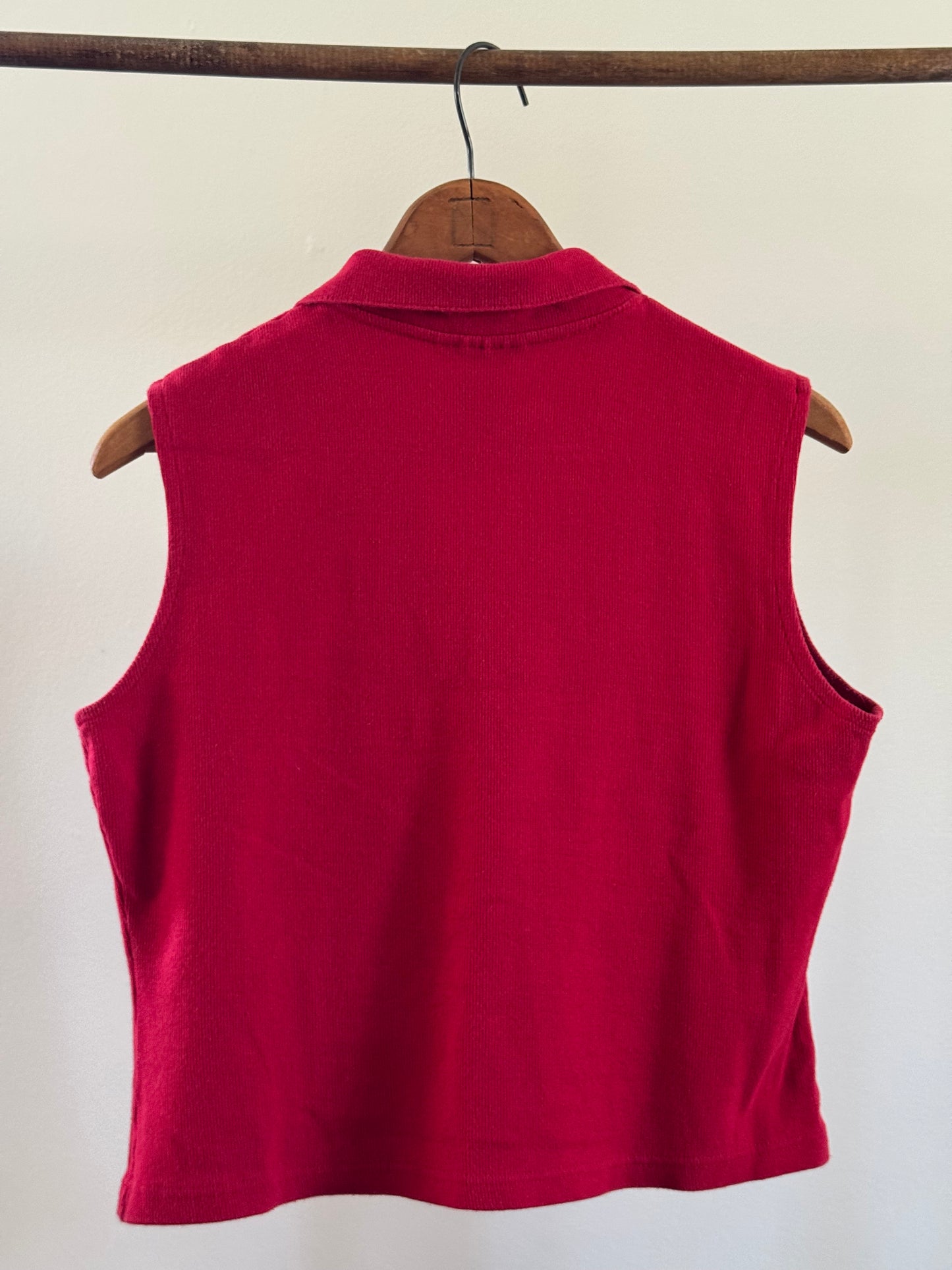 Vintage Limited Sleeveless Cropped Button Knit Tank in Red