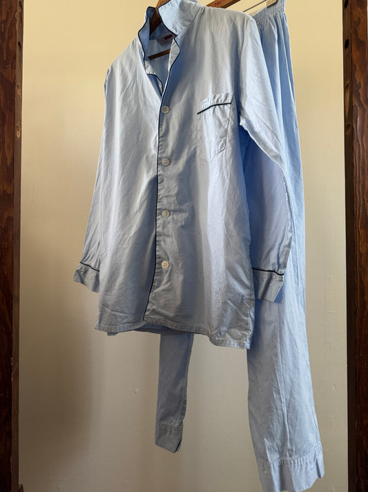 Reclaimed Grandpa Pajamas in Pale Blue/Navy