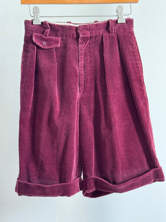 Vintage Corduroy Cuffed Shorts in Burgundy