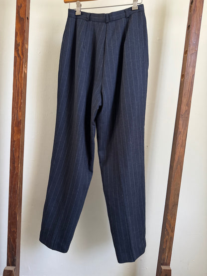 Vintage Rena Rowan for Saville Petite Wool Pinstripe Trousers in Navy