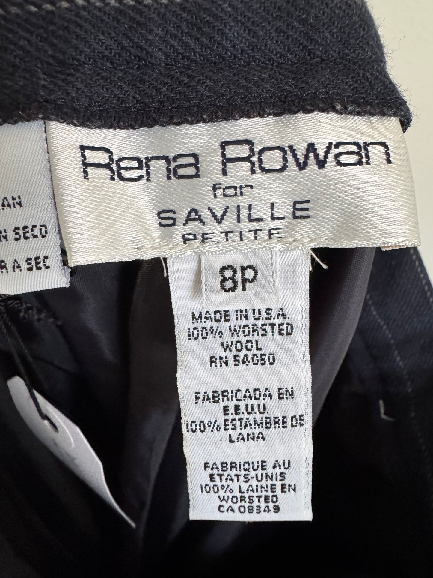 Vintage Rena Rowan for Saville Petite Wool Pinstripe Trousers in Navy