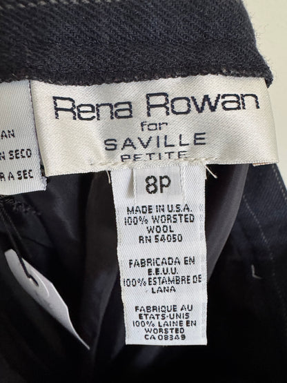 Vintage Rena Rowan for Saville Petite Wool Pinstripe Trousers in Navy