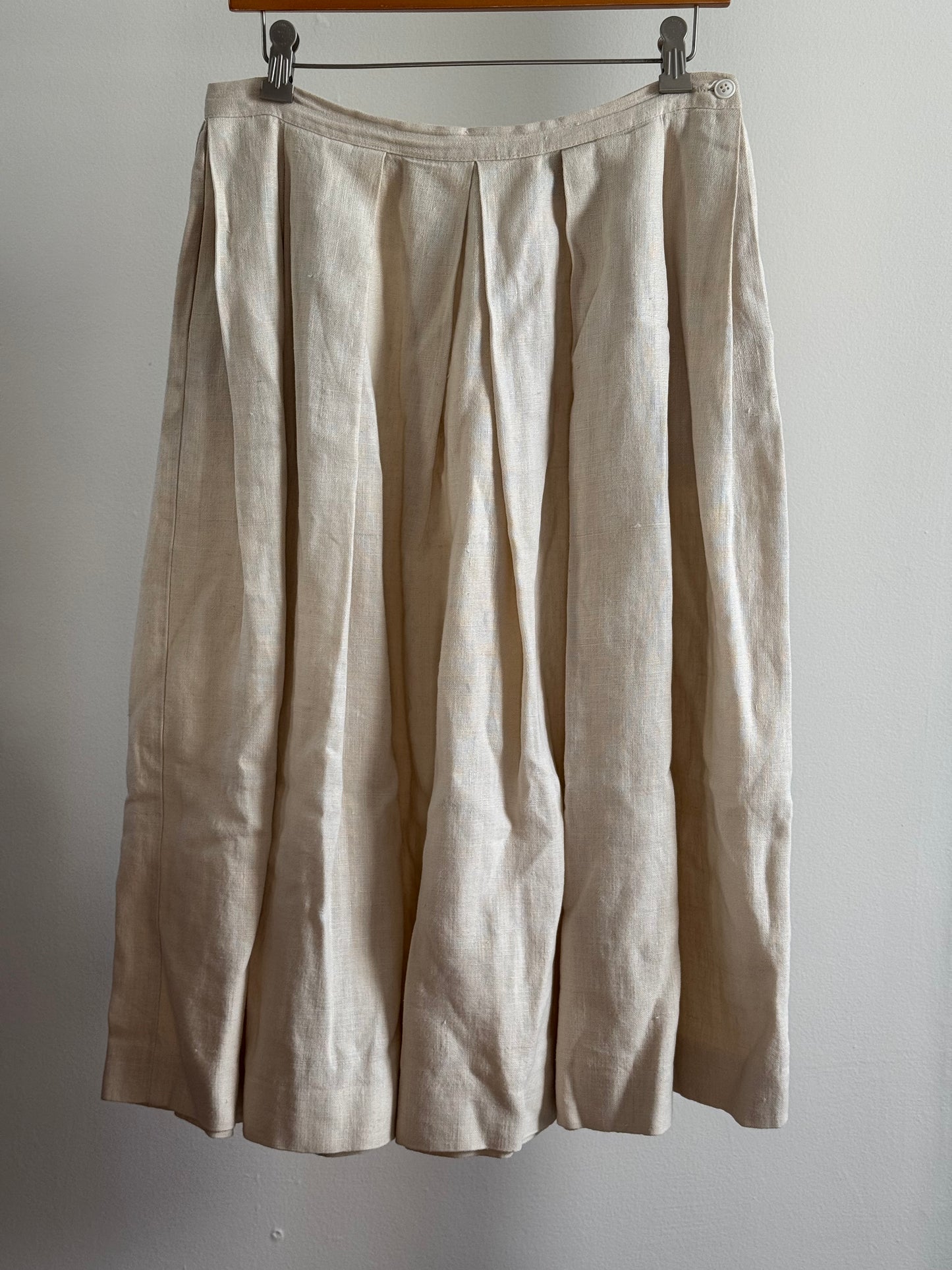 Vintage Linen Box Pleat Skirt in Cream