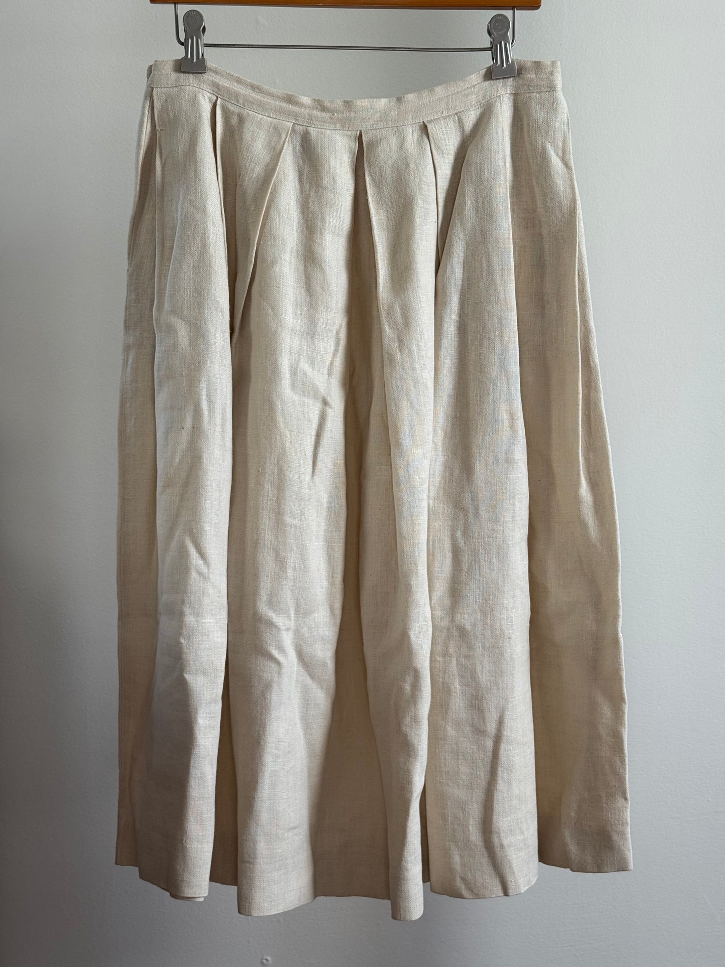Vintage Linen Box Pleat Skirt in Cream