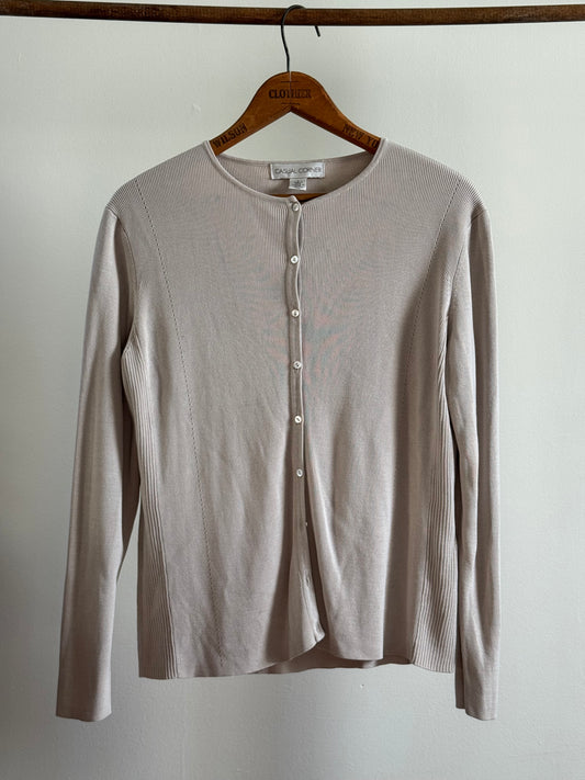 Vintage Casual Corner Silk Cardigan in Pebble