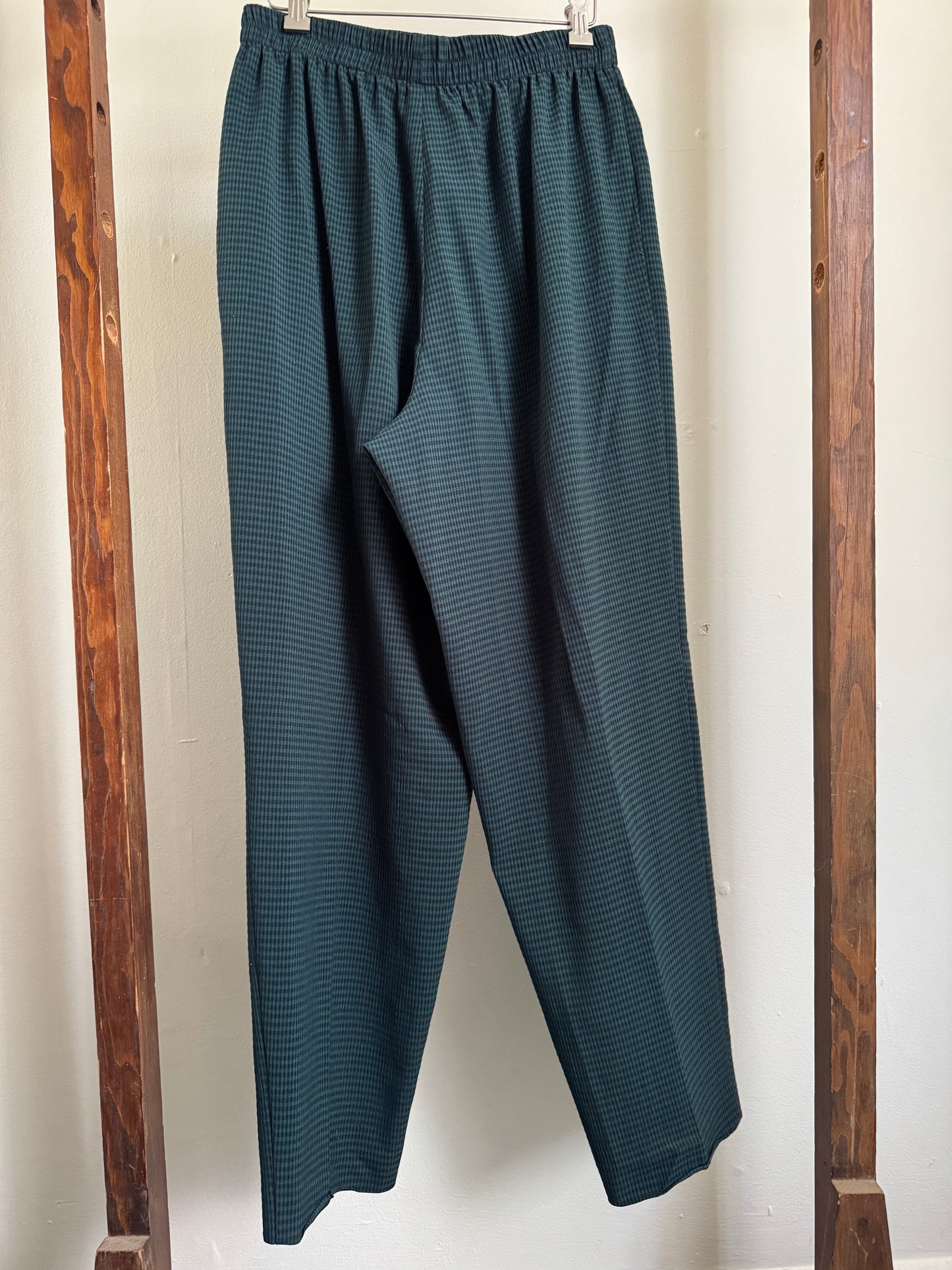 High Rise Taper Pant in Navy/Hunter Green Mini Check